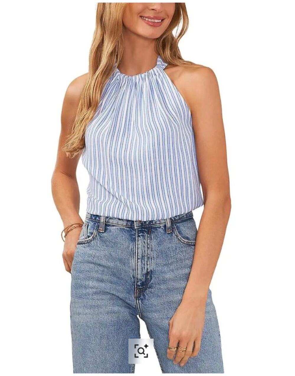 Vince Camuto NWT Medium Blue White Striped Halter Tank Sleeveless Blouse Top